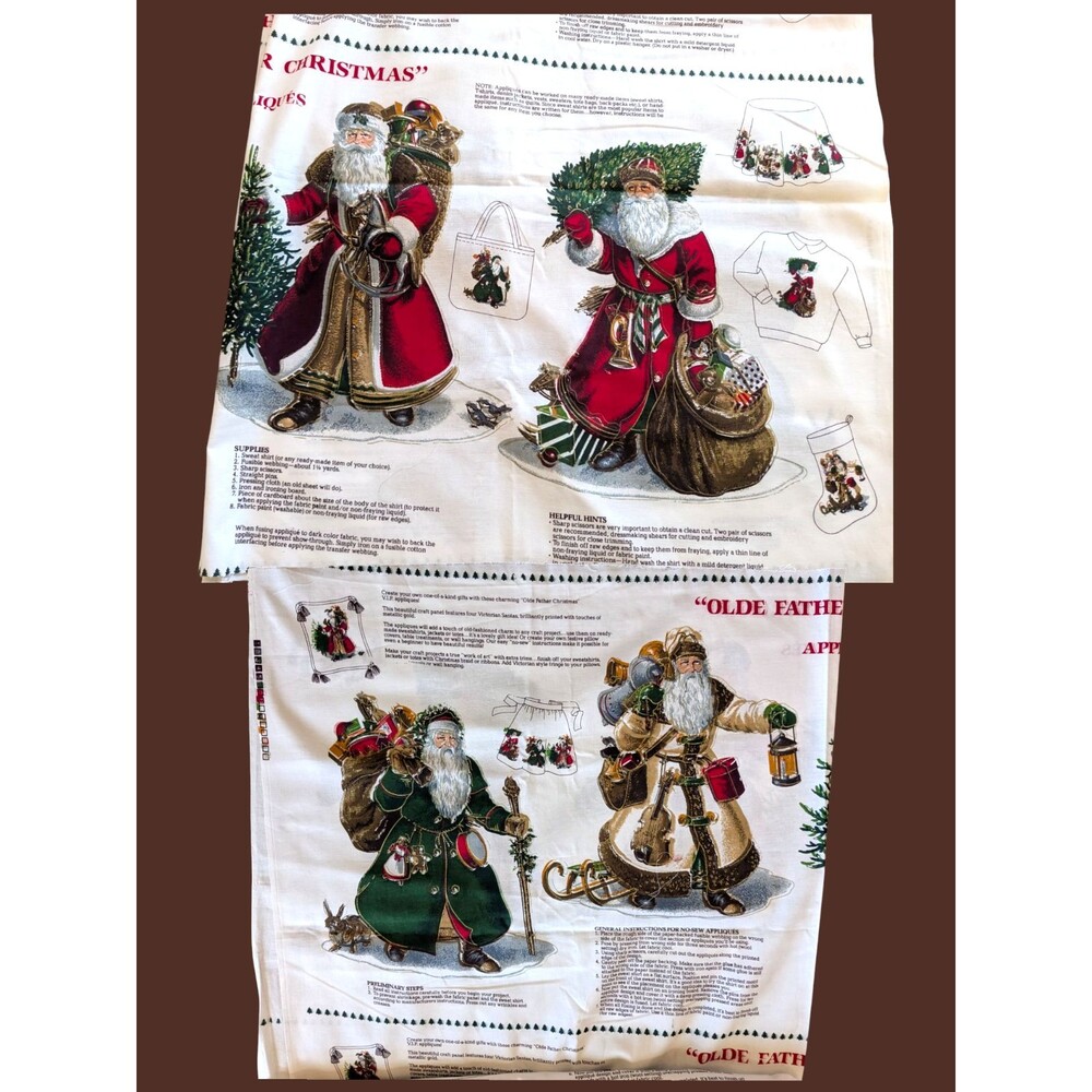 6 Fabric Applique Panels Olde Father Christmas Santa Claus Cranston 42x106